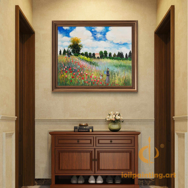 "Claude Monet Inspired 'Flower Field Stroll' - Premium Hand-Painted Oil Reproduction on Canvas"