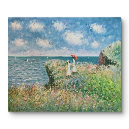 "Claude Monet's 'Women with Parasol by the Sea' - Premium Hand-Painted Oil Reproduction on Canvas"