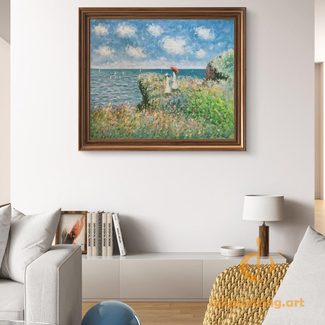 "Claude Monet's 'Women with Parasol by the Sea' - Premium Hand-Painted Oil Reproduction on Canvas"