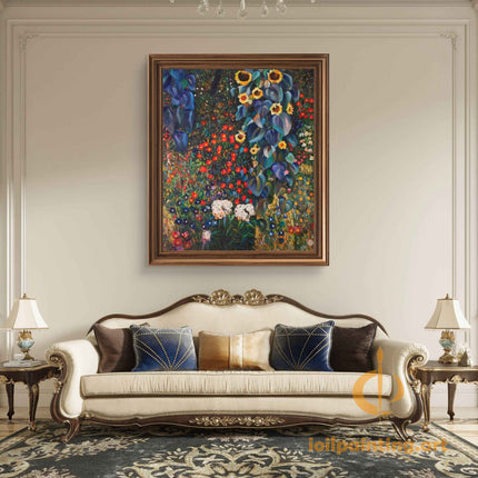 "Gustav Klimt Inspired 'Garden of Flowers' - Premium Hand-Painted Oil Reproduction on Canvas"