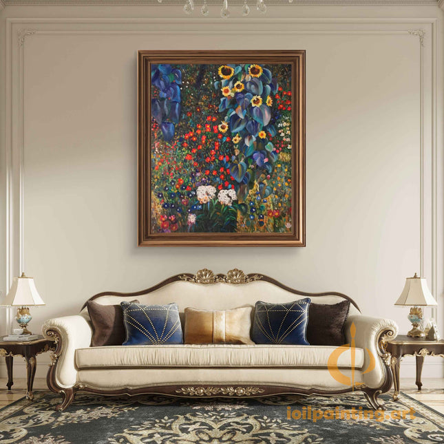 "Gustav Klimt Inspired 'Garden of Flowers' - Premium Hand-Painted Oil Reproduction on Canvas"