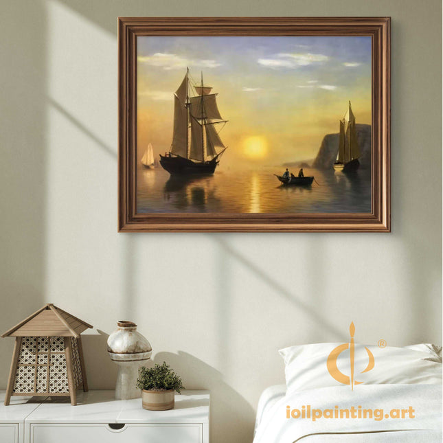 "Ivan Aivazovsky's 'Sailing into Sunset' - Premium Hand-Painted Oil Reproduction on Canvas"