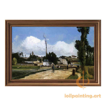 "Camille Pissarro's 'Strolling Through a Quiet Village' - Hand-Painted Impressionist Oil Painting Reproduction"