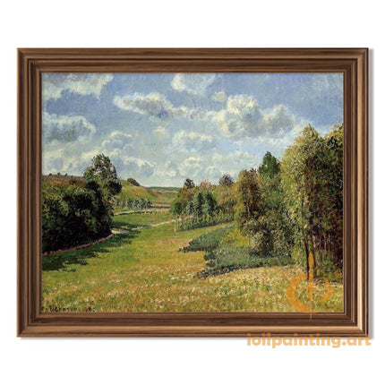 "Camille Pissarro's 'Verdant Countryside Landscape' - Hand-Painted Impressionist Oil Painting Reproduction"