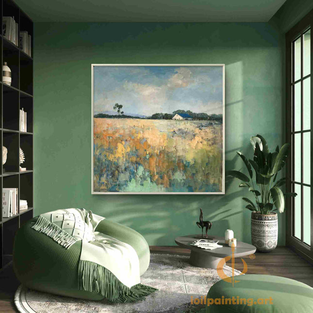 "Serene Countryside Farmhouse - Premium Hand-Painted Oil Reproduction on Canvas"