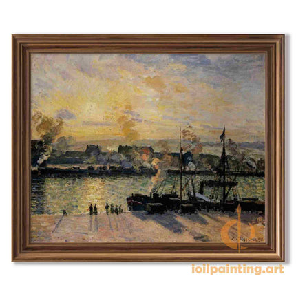 "Camille Pissarro's 'Sunset Harbor with Boats' - Hand-Painted Oil Painting Reproduction"
