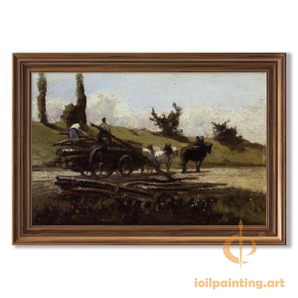 "Camille Pissarro's 'Timber Wagon in Rural Landscape' - Hand-Painted Oil Painting Reproduction"