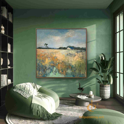"Serene Countryside Farmhouse - Premium Hand-Painted Oil Reproduction on Canvas"