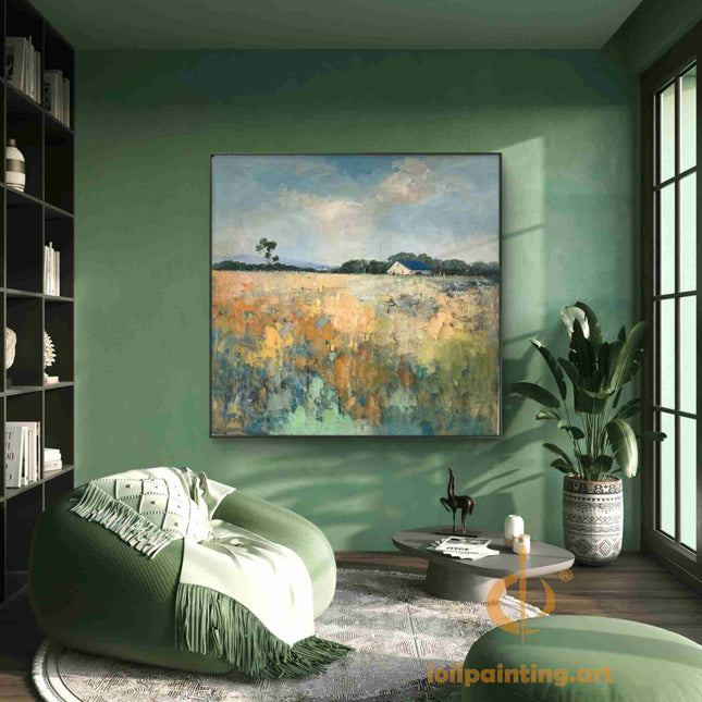 "Serene Countryside Farmhouse - Premium Hand-Painted Oil Reproduction on Canvas"