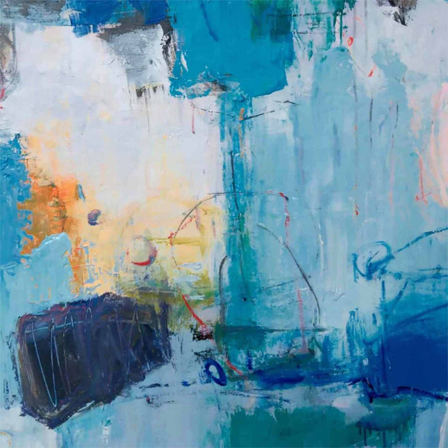 "Contemporary Abstract Oil Painting - Blue & Gold Expressionist Art | Handmade Canvas Wall Decor for Modern Interiors"
