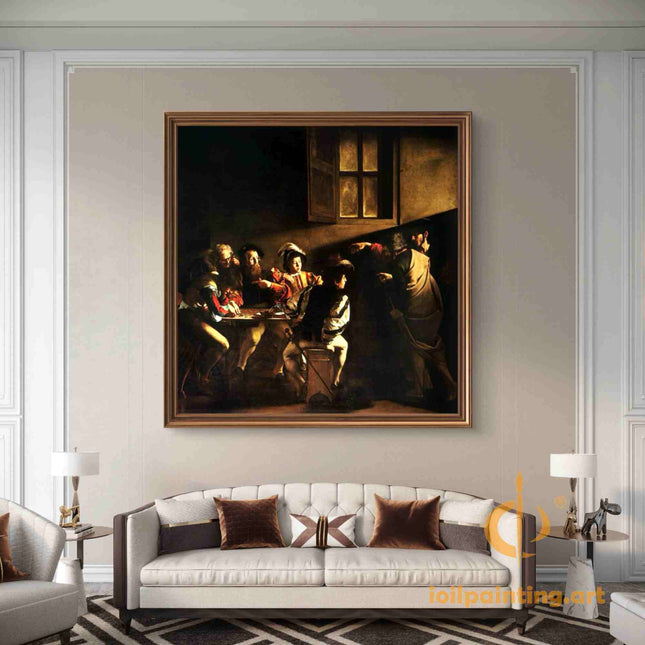 "Caravaggio's 'The Calling of Saint Matthew' - Hand-Painted Baroque Oil Painting Reproduction"