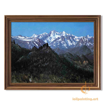 "Albert Bierstadt's 'Alpine Majesty' - Hand-Painted Mountain Landscape Oil Painting Reproduction"