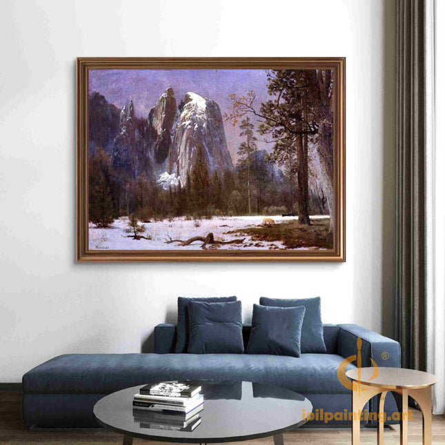 "Albert Bierstadt's 'Alpine Majesty' - Hand-Painted Landscape Oil Painting Reproduction"