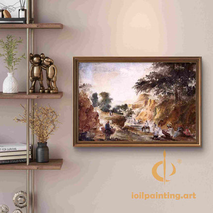 "Camille Pissarro's 'Village Life by the Stream' - Hand-Painted Impressionist Oil Painting Reproduction"