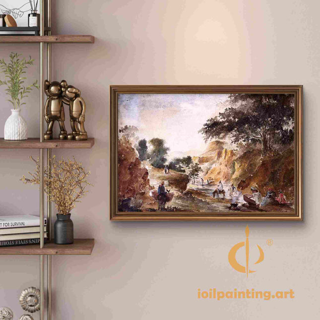 "Camille Pissarro's 'Village Life by the Stream' - Hand-Painted Impressionist Oil Painting Reproduction"