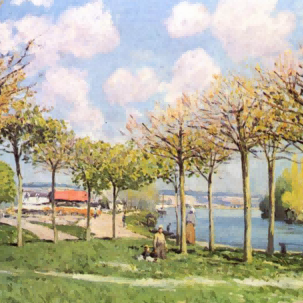 "Alfred Sisley's 'Sunlit Riverside Path' - Hand-Painted Impressionist Oil Painting Reproduction"