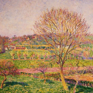 "Camille Pissarro's 'Serene Countryside with Lone Tree' - Hand-Painted Impressionist Oil Painting Reproduction"
