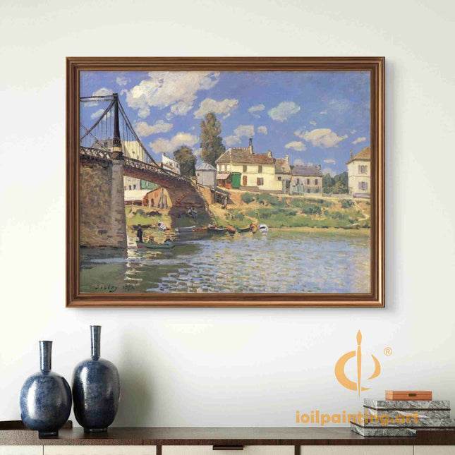 "Alfred Sisley's 'Riverside Village' - Hand-Painted Impressionist Oil Painting Reproduction"