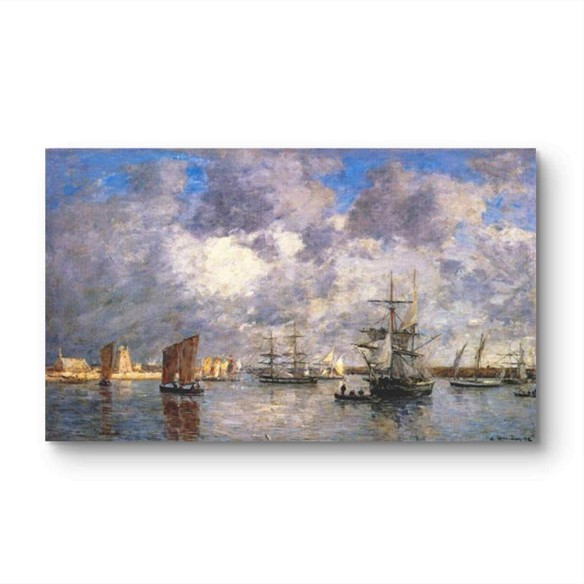 "Eugène Boudin's 'Bustling Harbor with Sailboats' - Hand-Painted Oil Painting Reproduction"