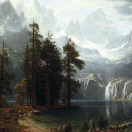 "Albert Bierstadt's 'Mountain Lake Serenity' - Hand-Painted Landscape Oil Painting Reproduction"