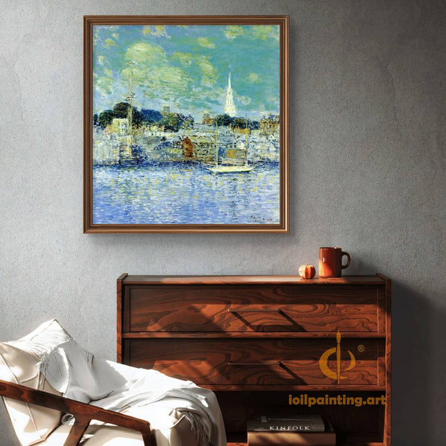 "Claude Monet's 'Serene Harbor at Sunset' - Hand-Painted Impressionist Oil Painting Reproduction"