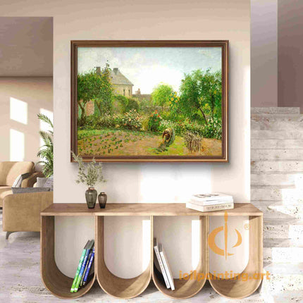 "Camille Pissarro's 'Tranquil Garden with Working Figure' - Hand-Painted Oil Painting Reproduction"
