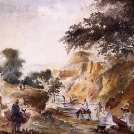 "Camille Pissarro's 'Village Life by the Stream' - Hand-Painted Impressionist Oil Painting Reproduction"