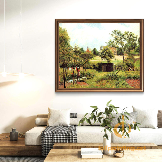 "Camille Pissarro's 'Village Church in Summer Landscape' - Hand-Painted Oil Painting Reproduction"