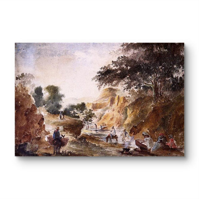 "Camille Pissarro's 'Village Life by the Stream' - Hand-Painted Impressionist Oil Painting Reproduction"