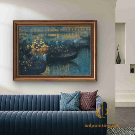 "Enchanted Moonlit Waterway - Premium Hand-Painted Oil Reproduction on Canvas"