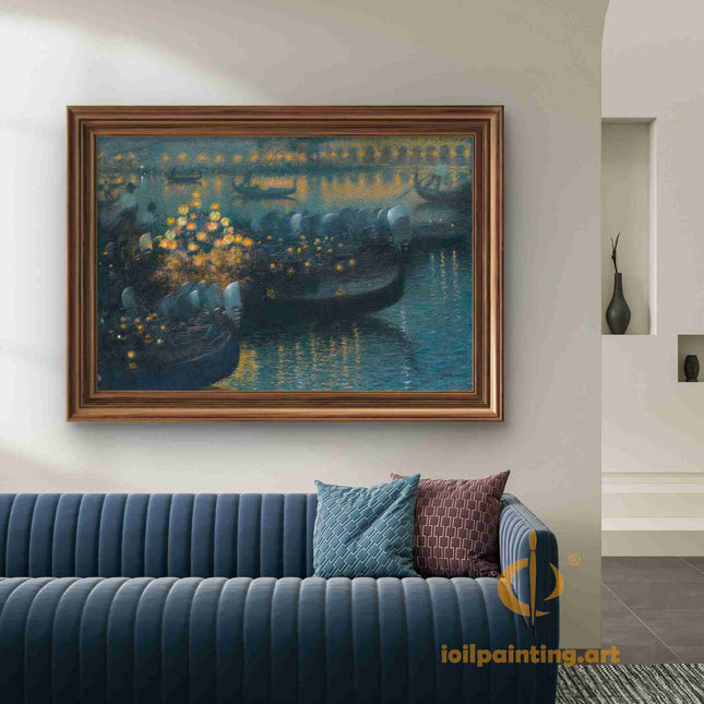 "Enchanted Moonlit Waterway - Premium Hand-Painted Oil Reproduction on Canvas"