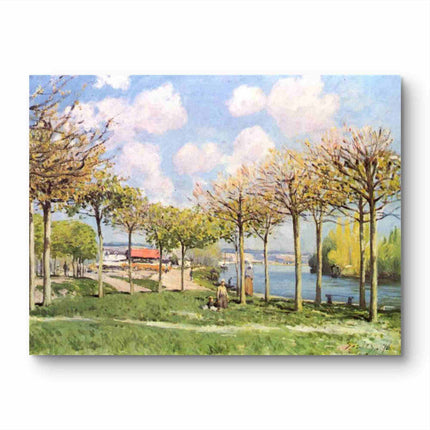 "Alfred Sisley's 'Sunlit Riverside Path' - Hand-Painted Impressionist Oil Painting Reproduction"