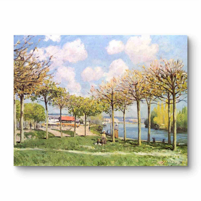 "Alfred Sisley's 'Sunlit Riverside Path' - Hand-Painted Impressionist Oil Painting Reproduction"