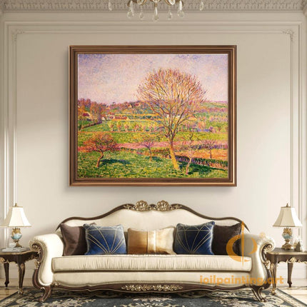 "Camille Pissarro's 'Serene Countryside with Lone Tree' - Hand-Painted Impressionist Oil Painting Reproduction"