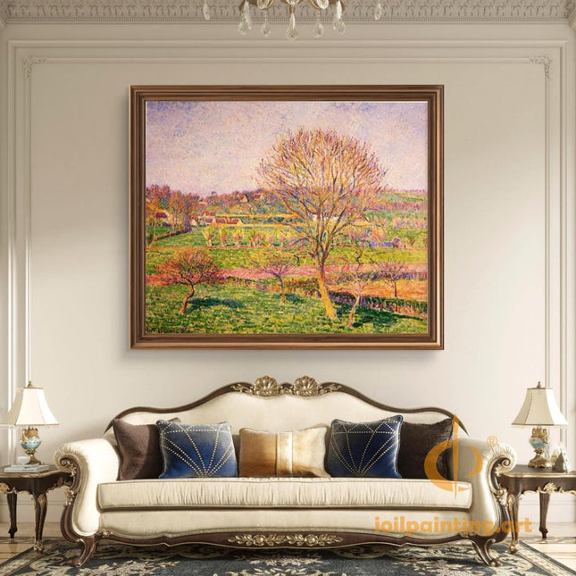 "Camille Pissarro's 'Serene Countryside with Lone Tree' - Hand-Painted Impressionist Oil Painting Reproduction"