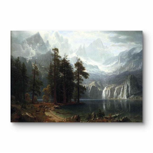 "Albert Bierstadt's 'Mountain Lake Serenity' - Hand-Painted Landscape Oil Painting Reproduction"