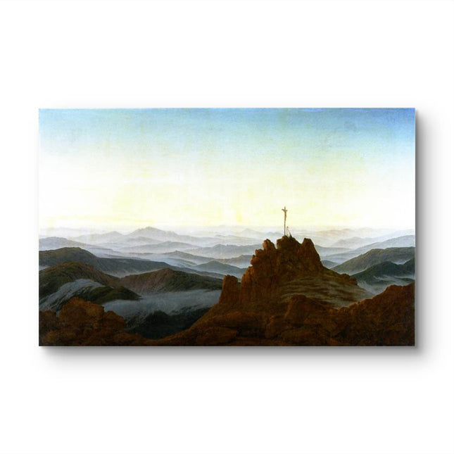 "Caspar David Friedrich's 'Sacred Mountain Cross' - Hand-Painted Romantic Oil Painting Reproduction"