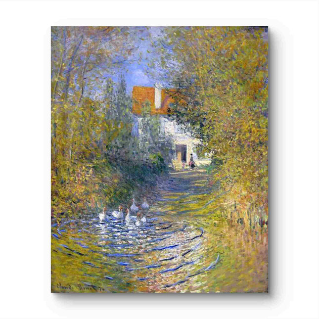 "Claude Monet's 'Country Lane with Geese' - Premium Hand-Painted Oil Reproduction on Canvas"