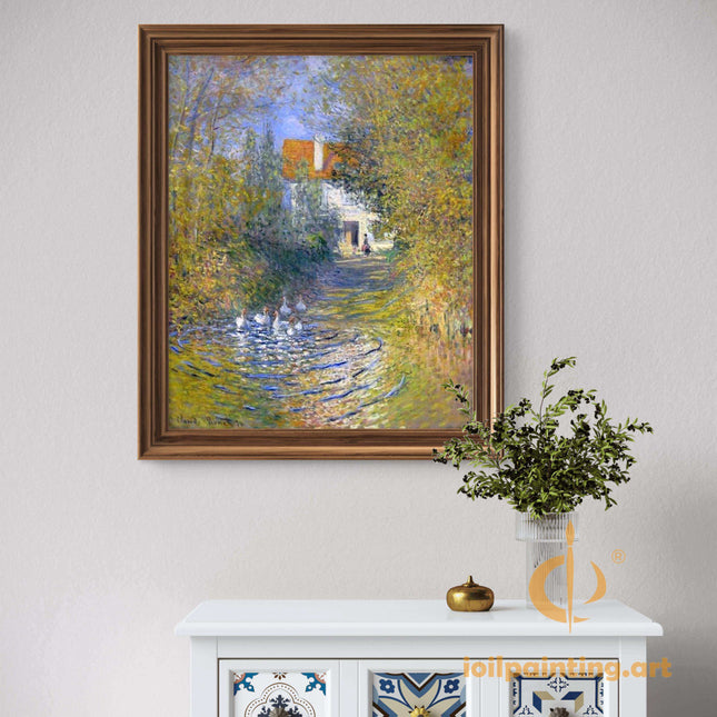 "Claude Monet's 'Country Lane with Geese' - Premium Hand-Painted Oil Reproduction on Canvas"