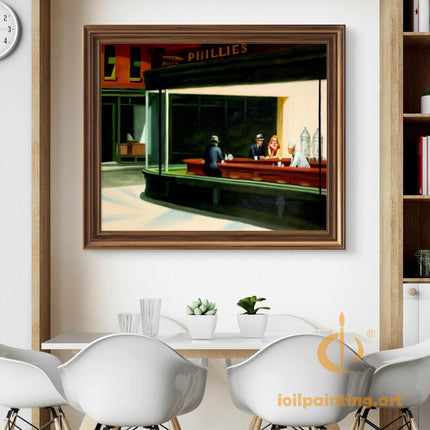 "Edward Hopper's 'Nighthawks' - Premium Hand-Painted Oil Reproduction on Canvas"