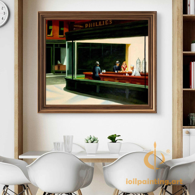 "Edward Hopper's 'Nighthawks' - Premium Hand-Painted Oil Reproduction on Canvas"