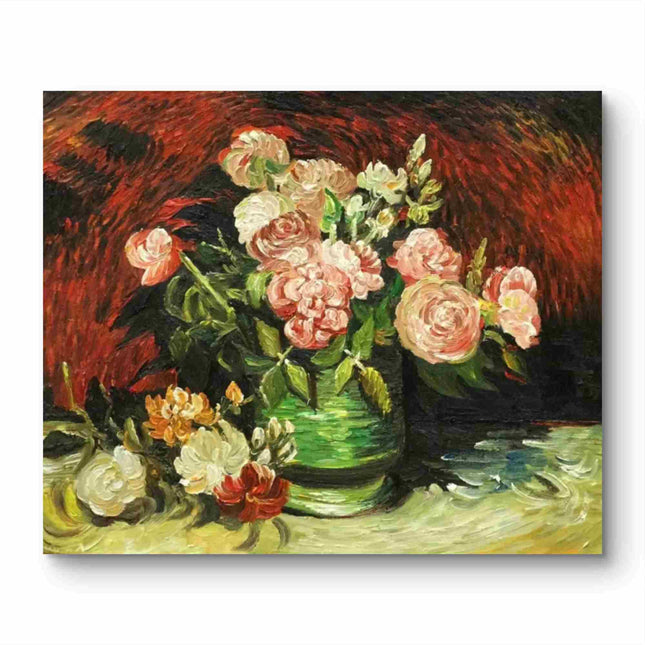 "Vincent van Gogh Inspired 'Floral Bouquet in Green Vase' - Premium Hand-Painted Oil Reproduction on Canvas"