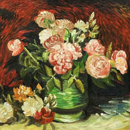 "Vincent van Gogh Inspired 'Floral Bouquet in Green Vase' - Premium Hand-Painted Oil Reproduction on Canvas"