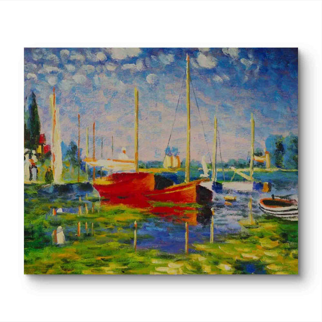 "Claude Monet's 'Red Sailboat at Sunset' - Premium Hand-Painted Oil Reproduction on Canvas"