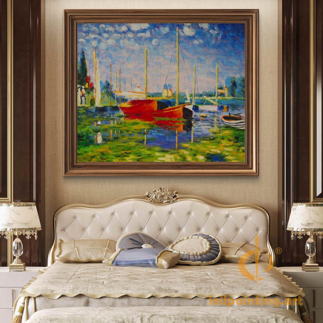 "Claude Monet's 'Red Sailboat at Sunset' - Premium Hand-Painted Oil Reproduction on Canvas"