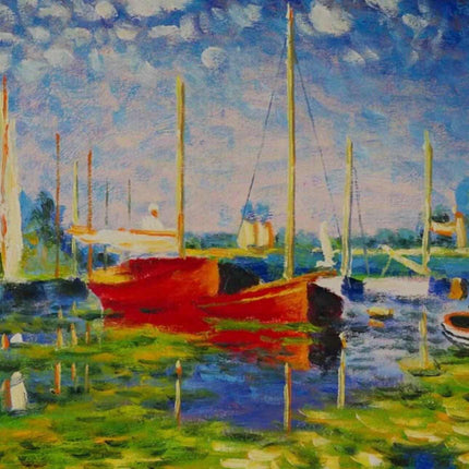"Claude Monet's 'Red Sailboat at Sunset' - Premium Hand-Painted Oil Reproduction on Canvas"