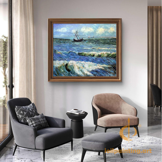 "Claude Monet's 'Seascape with Sailboats' - Premium Hand-Painted Oil Reproduction on Canvas"