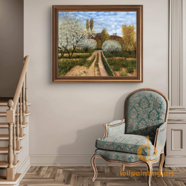 "Claude Monet Inspired 'Country Path in Bloom' - Premium Hand-Painted Oil Reproduction on Canvas"