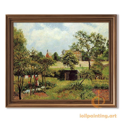 "Camille Pissarro's 'Village Church in Summer Landscape' - Hand-Painted Oil Painting Reproduction"
