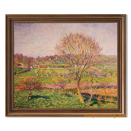 "Camille Pissarro's 'Serene Countryside with Lone Tree' - Hand-Painted Impressionist Oil Painting Reproduction"
